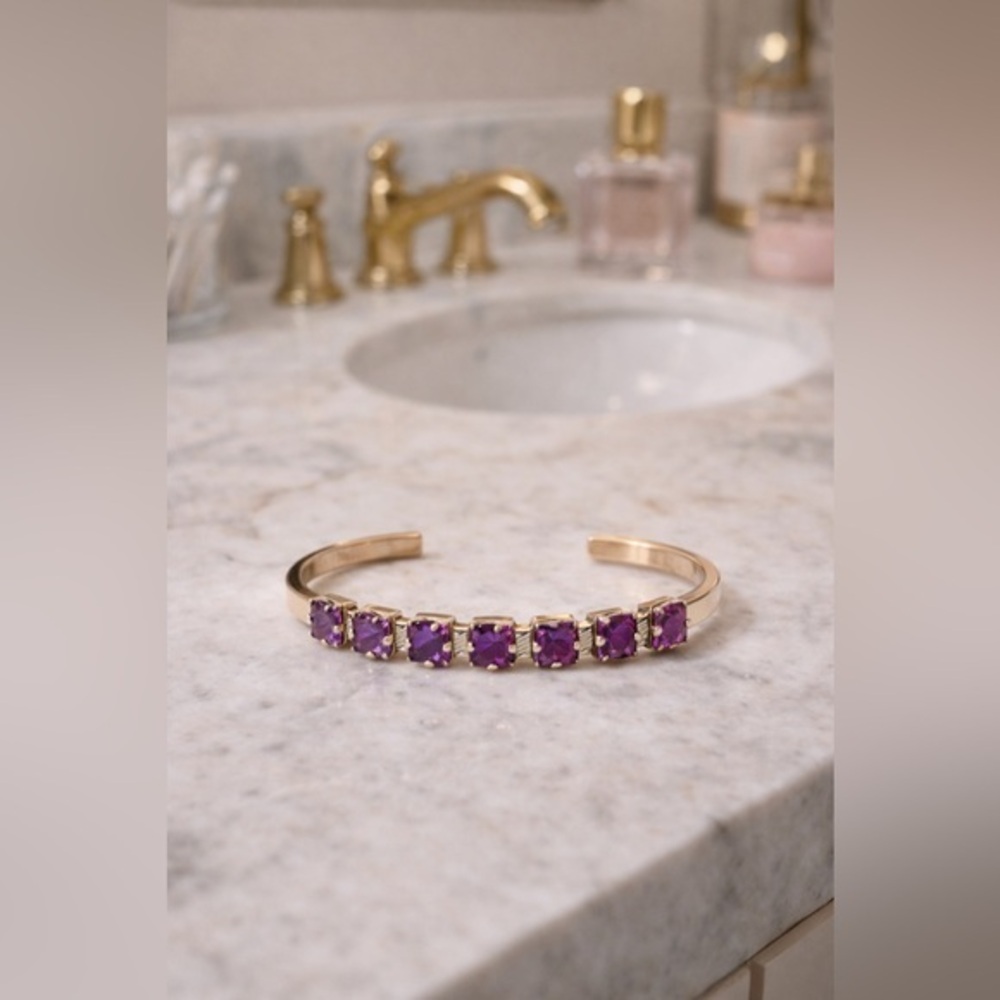 Amethyst gemstone gold plated cuff bracelet 💜💜✨